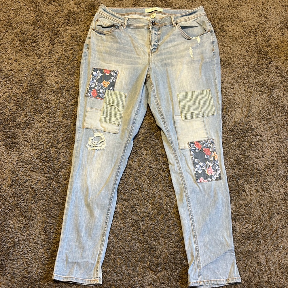 Light wash “patch” jeans